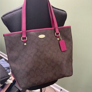 Coach Brown and Pink Monogram Tote